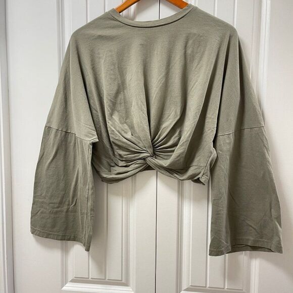 OAK + FORT Flared Wrap Knot Crop Top Green - O/S - Picture 2 of 14